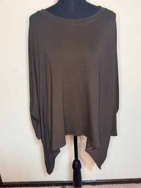 Nally & Millie Brown Knit Tunic Top Flowy Dolman Sleeve Artsy Boho Classic OS